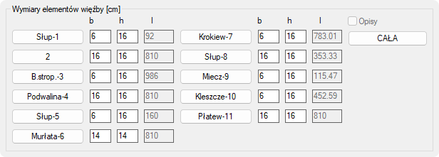 BiK Drewno - więźby - wymiary elementów