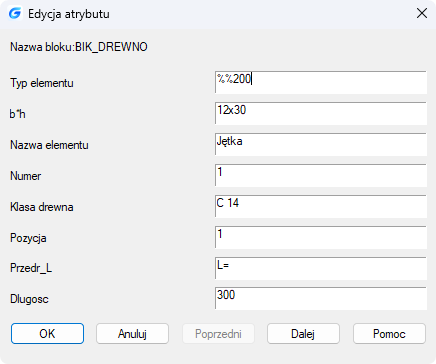 BiK Drewno - opis elementów - edycja atrybutów