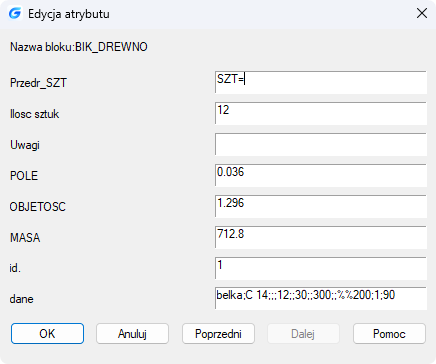 BiK Drewno - opis elementów - edycja atrybutów