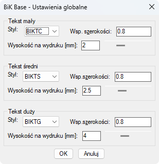 Panel ustawień BiK Base - Teksty