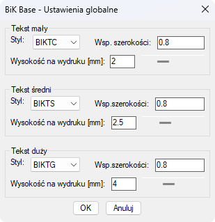 BiK Base - ustawienia tekstów