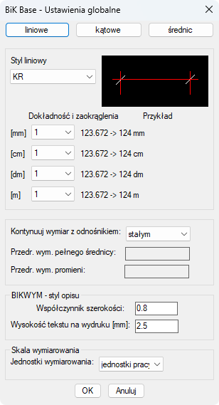 Panel ustawień BiK Base - Wymiary