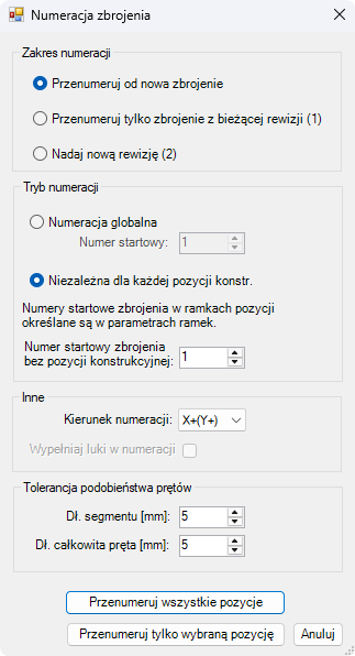 BiK Żelbet BIM - ustawienia numeracji zbrojenia