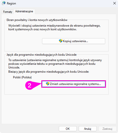 Polskie znaki - administracyjne ustawienia języka
