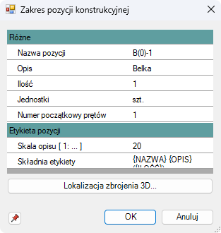 BiK Żelbet BIM - pozycja konstrukcyjna - ustawienia