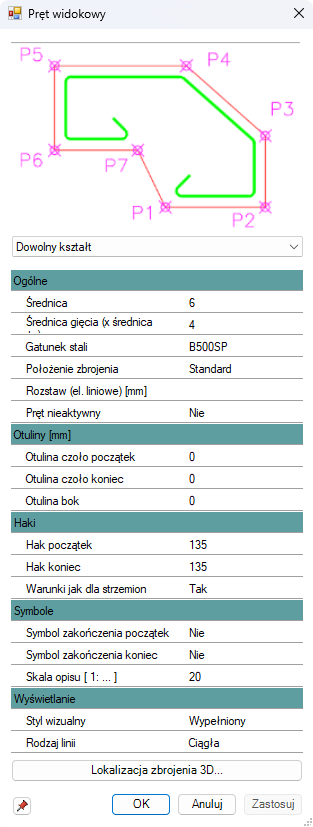 BiK Żelbet BIM - pręt widokowy