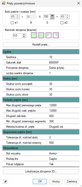 BiK Żelbet BIM - zbrojenie powierzchniowe