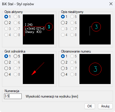 BiK Stal - ustawienia - styl opisów