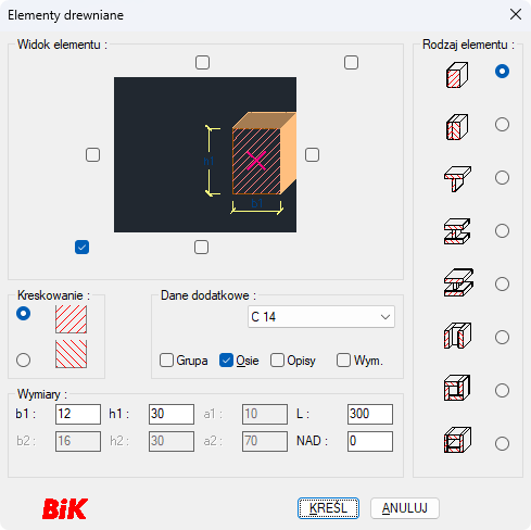 BiK Drewno - wstaw element 2D