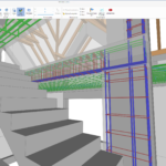 model 3D budynku wraz ze zbrojeniem płyty żelbetowej utworzony w programie BiK Żelbet BIM oraz Konstruktor BIM, wyświetlony w przeglądarce BIM Vision