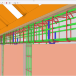 model 3D budynku wraz ze zbrojeniem wieńca ściany kolankowej utworzony w programie BiK Żelbet BIM oraz Konstruktor BIM, wyświetlony w przeglądarce IFC Trimble Connect