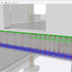 model 3D budynku wraz ze zbrojeniem podciągu żelbetowego utworzony w programie BiK Żelbet BIM oraz Konstruktor BIM, wyświetlony w przeglądarce IFC Trimble Connect