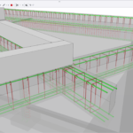 model 3D budynku wraz ze zbrojeniem nadciągów żelbetowych utworzony w programie BiK Żelbet BIM oraz Konstruktor BIM, wyświetlony w przeglądarce IFC Trimble Connect