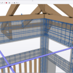 model 3D budynku wraz ze zbrojeniem belek i słupów żelbetowych utworzony w programie BiK Żelbet BIM oraz Konstruktor BIM, wyświetlony w przeglądarce IFC Trimble Connect